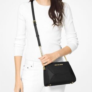 Michael Kors Prism Medium Black Saffiano Leather Crossbody Bag, Black, VGUC